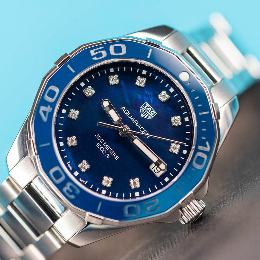 Tag Heuer Aquaracer Diamonds Blue Dial Silver Steel Strap Watch for Women - WAY131L.BA0748