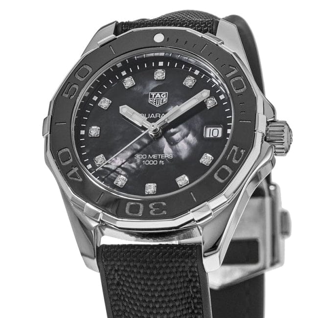 Tag Heuer Aquaracer Quartz Mother of Pearl Black Dial Black NATO Strap Watch for Women - WAY131M.FT6092