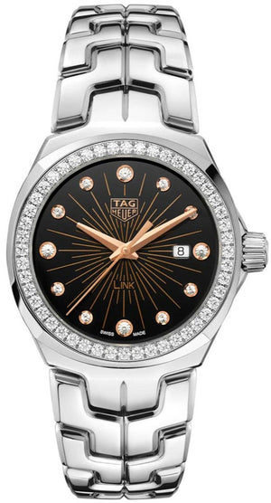 Tag Heuer Link Quartz Diamonds Black Dial Silver Steel Strap Watch for Men - WBC131G.BA0649