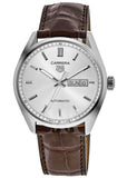 Tag Heuer Carrera Day Date Silver Dial Brown Leather Strap Watch for Men - WBN2011.FC6484