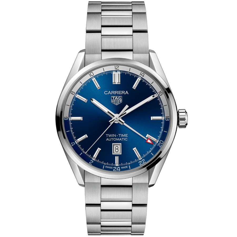 Tag Heuer Carrera Twin Time Blue Dial Silver Steel Strap Watch for Men - WBN201A.BA0640