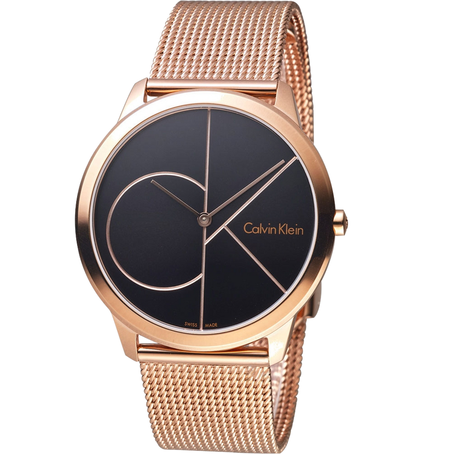 Calvin Klein Minimal Black Dial Rose Gold Mesh Bracelet Watch for Men - K3M21621