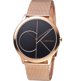 Calvin Klein Minimal Black Dial Rose Gold Mesh Bracelet Watch for Men - K3M21621