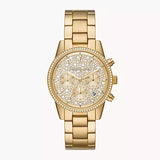 Michael Kors Ritz Chronograph Gold Dial Gold Steel Strap Watch For Women - MK7310