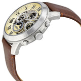 Fossil Grant Automatic White Dial Brown Leather Strap Watch for Men -  ME3027