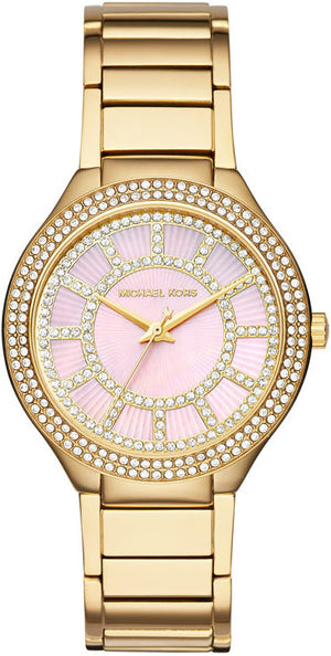 Michael Kors Kerry Mother of Pearl Dial Gold Steel Strap Watch for Women - MK3396