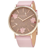 Coach Perry Floral Motif Fawn Dial Pink Leather Strap Watch for Women - 14503442