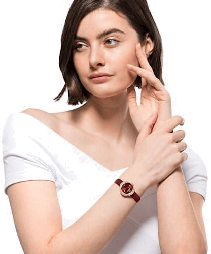 Swarovski Crystal Flower Red Dial Red Leather Strap Watch for Women - 5552780