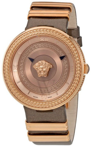 Versace V Metal Icon Gold Dial Brown Strap Watch for Women - VLC130016