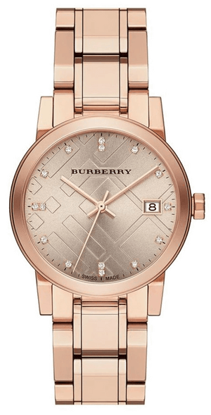 Burberry The City Diamonds Rose Gold Dial Rose Gold Steel Strap Watch for Women - BU9126