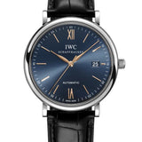 IWC Portofino Automatic Blue Dial Black Leather Strap Watch for Men - IW356523