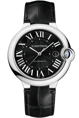 Cartier Ballon Bleu De Cartier Black Dial Black Leather Strap Watch for Men - WSBB0003