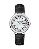 Cartier Ballon Bleu De Cartier Silver Dial Black Leather Strap Watch for Women - WSBB0028