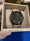 Michael Kors Slim Runway Black Dial Beige Leather Strap Watch For Men - MK8510