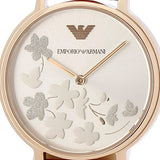 Emporio Armani Kappa Classic Quartz Silver Dial Red Leather Strap Watch For Women - AR11114