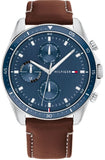 Tommy Hilfiger Parker Chronograph Blue Dial Brown Leather Strap Watch For Men - 1791837