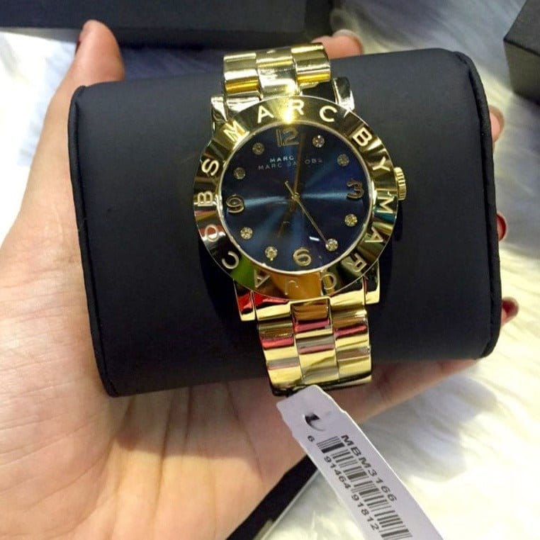 Marc Jacobs Amy Blue Dial Gold Steel Strap Watch for Women - MBM3166