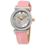 Versace V-Motif Silver Dial Pink Leather Strap Watch for Women - VERE00118