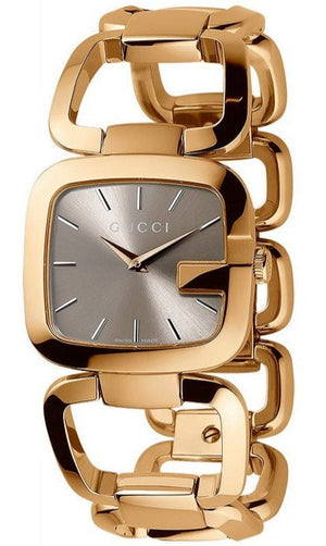 Gucci G Gucci Brown Dial Rose Gold Steel Strap Watch For Women - YA125408