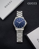 Gucci G Timeless Blue Dial Silver Steel Strap Watch For Men - YA126316