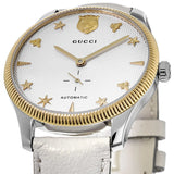 Gucci G Timeless Automatic Silver Dial Beige Leather Strap Watch For Men - YA126348