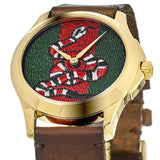 Gucci Le Marche Des Merveilles Green and Red Dial Brown Leather Strap Unisex Watch - YA1264012