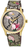 Gucci G Timeless Floral Brown Dial Brown Leather Strap Watch For Women - YA1264038