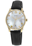 Gucci G-Timeless Mother of Pearl Dial Black Leather Strap Watch For Women - YA1264044