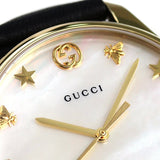 Gucci G-Timeless Mother of Pearl Dial Black Leather Strap Watch For Women - YA1264044