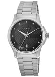 Gucci G Timeless Diamonds Black Dial Silver Steel Strap Watch For Men - YA126456