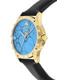 Gucci G Timeless Turquoise Blue Dial Black Leather Strap Watch For Men - YA126462