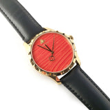 Gucci G Timeless Coral Red Dial Black Leather Strap Watch For Men - YA126464