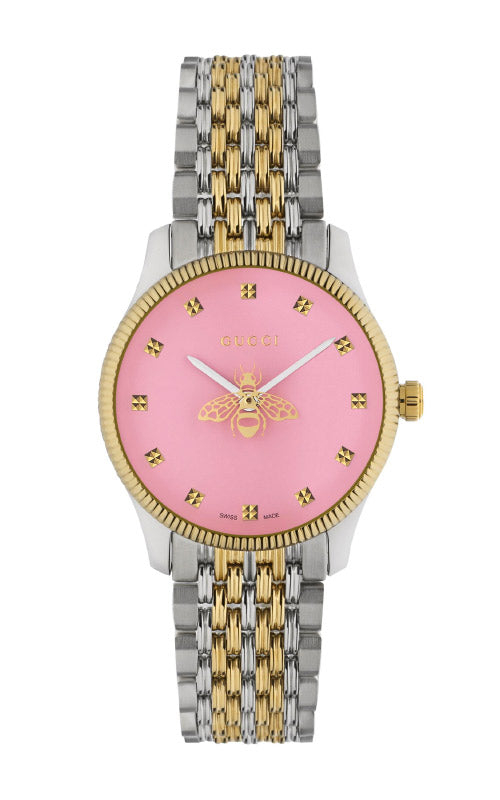 Gucci G Timeless Quartz Pink Dial Two Tone Steel Strap Watch For Women - YA1265030