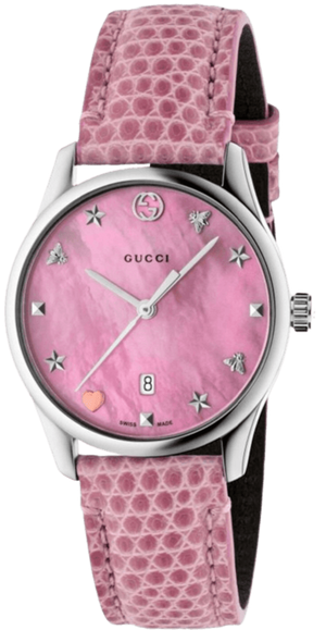 Gucci G-Timeless Pink Mother of Pearl Dial Pink Leather Strap Watch For Women - YA126586