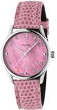 Gucci G-Timeless Pink Mother of Pearl Dial Pink Leather Strap Watch For Women - YA126586