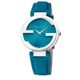 Gucci Interlocking Quartz Blue Dial Blue Leather Strap Watch For Women - YA133315