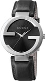 Gucci G Interlocking Black Dial Black Leather Strap Watch For Women - YA133501