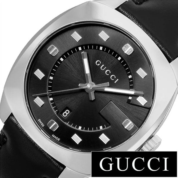 Gucci GG2570 Quartz Black Dial Black Leather Strap Watch For Men - YA142307