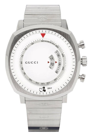 Gucci Grip Chronograph Mickey Mouse White Dial Silver Steel Strap Watch For Men - YA157306