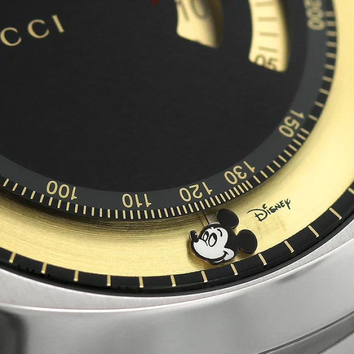Gucci Grip Chronograph Disney Black Dial Silver Steel Strap Watch For Men - YA157307