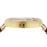 Gucci Grip Disney Mickey Mouse Gold Dial Brown Leather Strap Watch For Women - YA157420