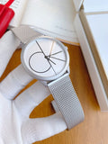 Calvin Klein Minimal White Dial Silver Mesh Bracelet Watch for Men - K3M5115X