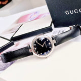 Gucci Diamantissima Diamonds Black Dial Black Leather Strap Watch For Women - YA141403