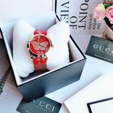 Gucci G Timeless Quartz Red Dial Red Leather Strap Watch For Women - YA1264054