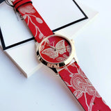 Gucci G Timeless Quartz Red Dial Red Leather Strap Watch For Women - YA1264054