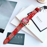 Gucci G Timeless Quartz Red Dial Red Leather Strap Watch For Women - YA1264054