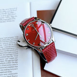 Gucci G-Timeless Mother of Pearl Red Dial Red Leather Strap Watch For Women - YA1264041