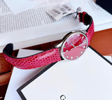 Gucci G-Timeless Mother of Pearl Red Dial Red Leather Strap Watch For Women - YA1264041