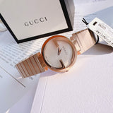 Gucci G Interlocking Mother of Pearl Dial Rose Gold Steel Strap Watch For Women - YA133515