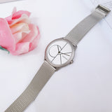 Calvin Klein Minimal White Dial Silver Mesh Bracelet Watch for Women - K3M5215X